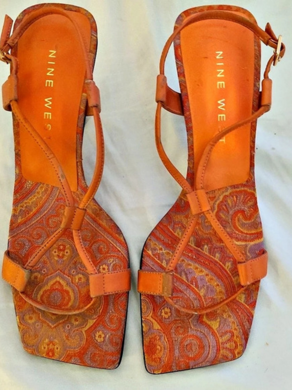 Nine West Paisley Platform Heels Orange & Purple US 6
